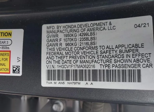 1HGCV1F17MA062016 2021 2021 Honda Accord- LX 9