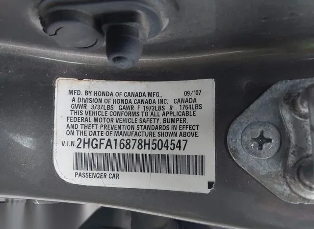 2HGFA16878H504547 2008 2008 Honda Civic- EX 9