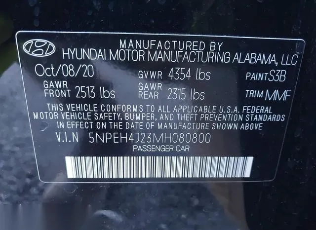 5NPEH4J23MH080800 2021 2021 Hyundai Sonata- Limited 9