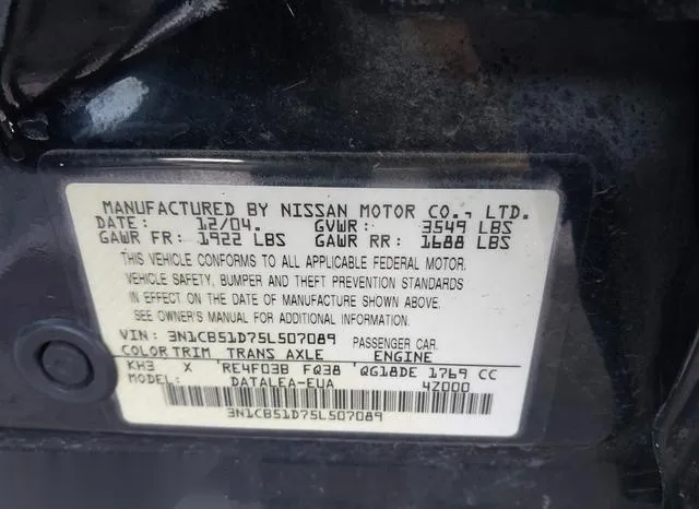 3N1CB51D75L507089 2005 2005 Nissan Sentra- 1-8S 9