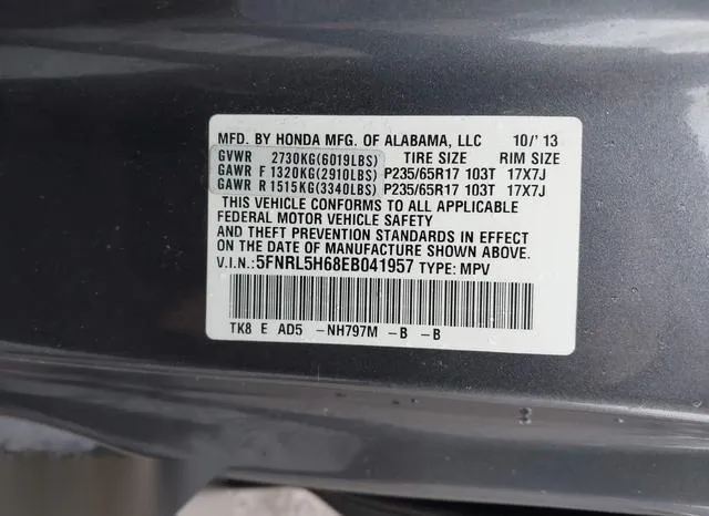 5FNRL5H68EB041957 2014 2014 Honda Odyssey- Ex-L 9