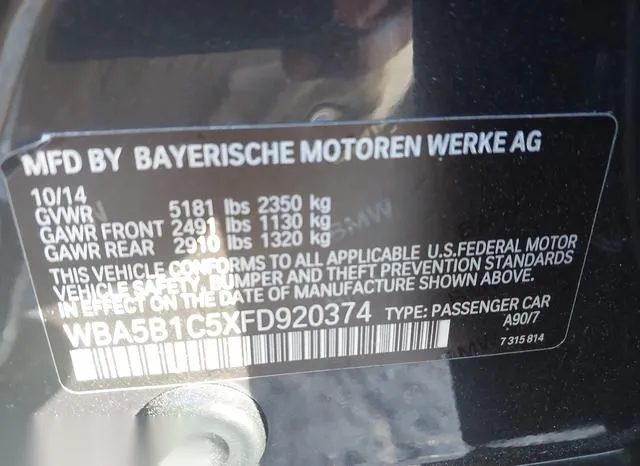 WBA5B1C5XFD920374 2015 2015 BMW 5 Series- 535I 9