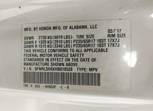 5FNRL5H6XHB018538 2017 2017 Honda Odyssey- Ex-L 9