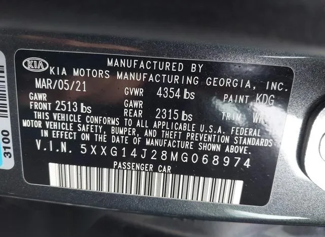 5XXG14J28MG068974 2021 2021 KIA K5- Lxs 9