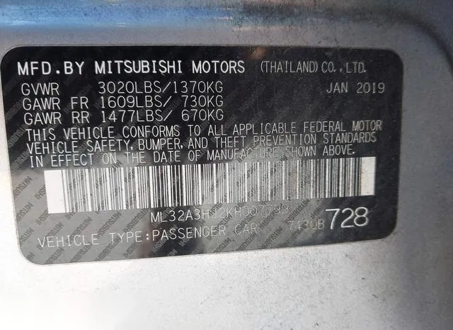 ML32A3HJ2KH007799 2019 2019 Mitsubishi Mirage- RF 9