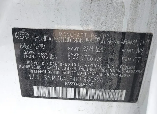 5NPD84LF4KH480826 2019 2019 Hyundai Elantra- Sel 9