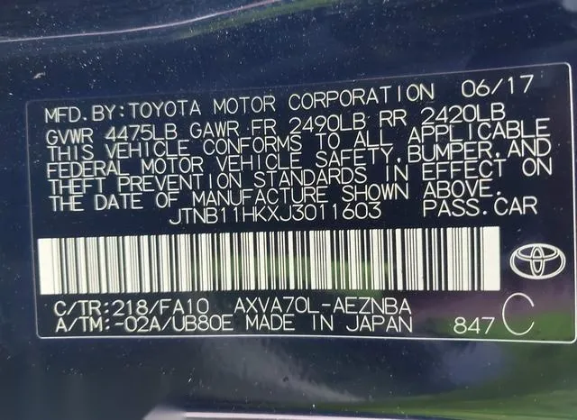 JTNB11HKXJ3011603 2018 2018 Toyota Camry- LE 9