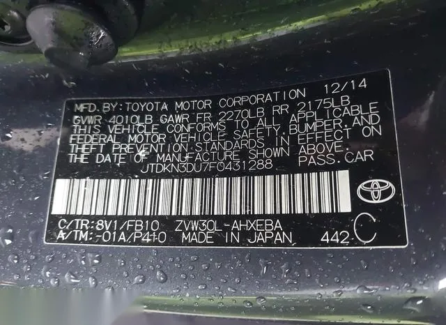 JTDKN3DU7F0431288 2015 2015 Toyota Prius 9