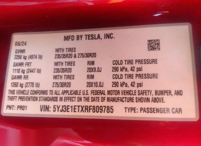 5YJ3E1ETXRF809785 2024 2024 Tesla Model 3- Performance All- 9