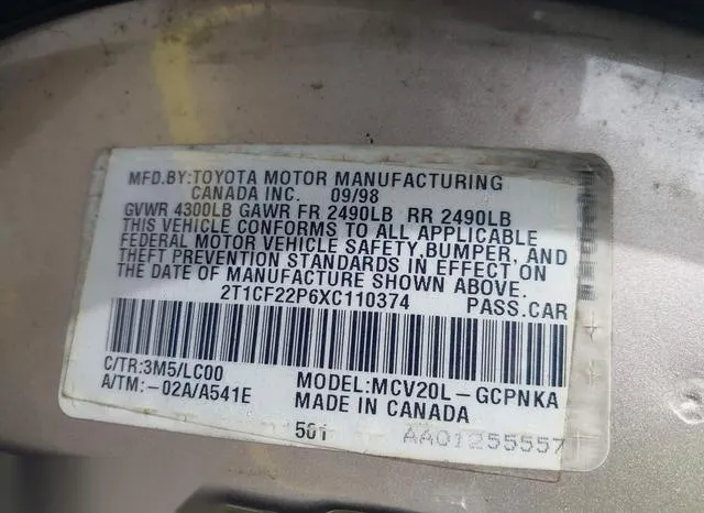 2T1CF22P6XC110374 1999 1999 Toyota Camry- Solara Se V6 9