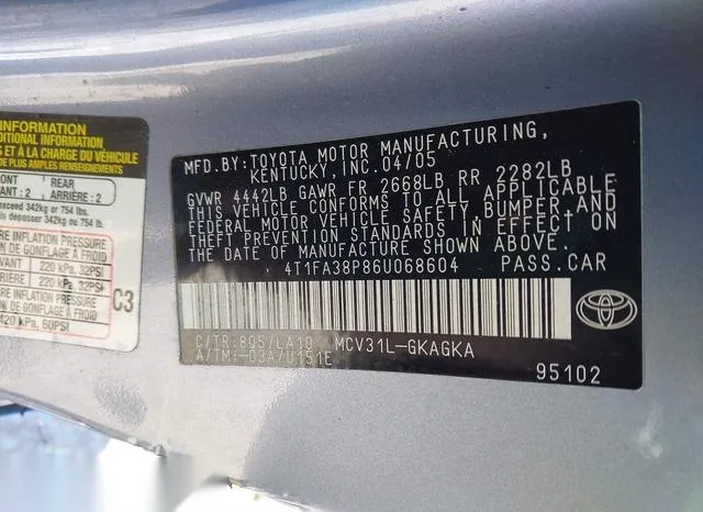 4T1FA38P86U068604 2006 2006 Toyota Camry- Solara Sle 9