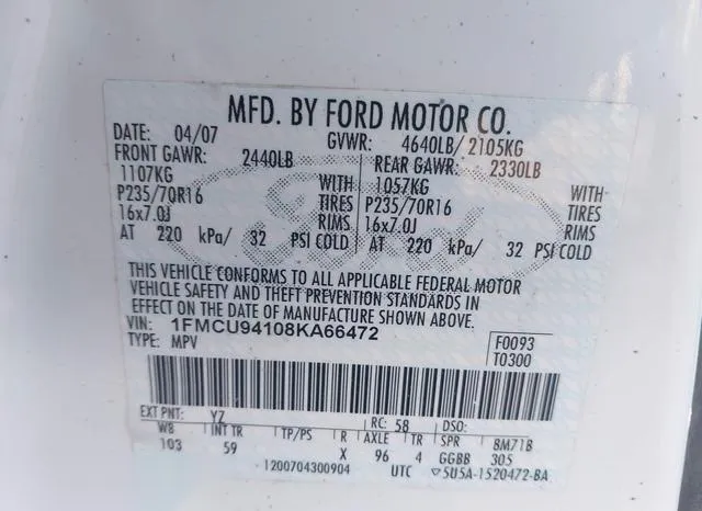 1FMCU94108KA66472 2008 2008 Ford Escape- Limited 9