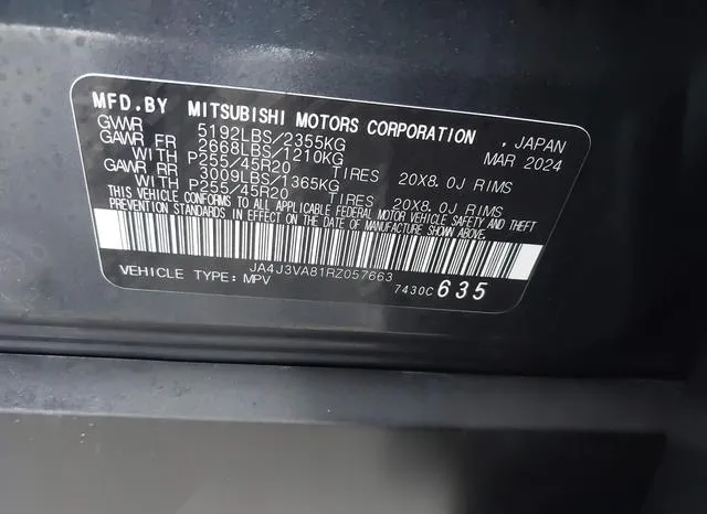 JA4J3VA81RZ057663 2024 2024 Mitsubishi Outlander- Se 2-5 2Wd 9