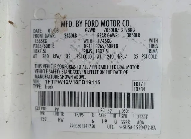 1FTPW12V18FB19115 2008 2008 Ford F-150- 60Th Anniversary/Fx 9