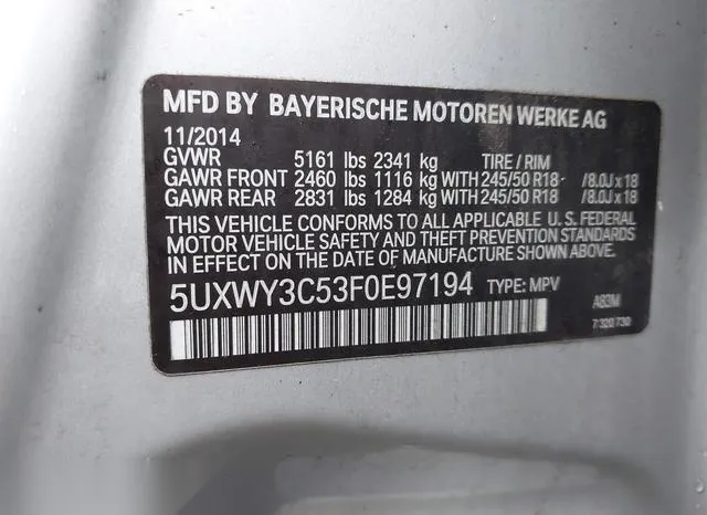 5UXWY3C53F0E97194 2015 2015 BMW X3- Xdrive28D 9