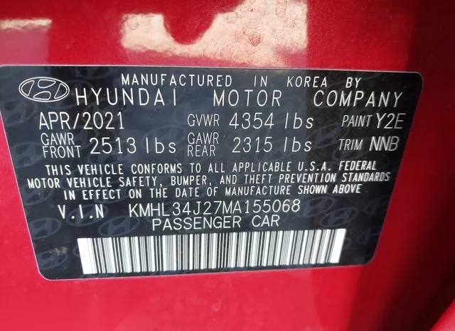 KMHL34J27MA155068 2021 2021 Hyundai Sonata- Limited 9