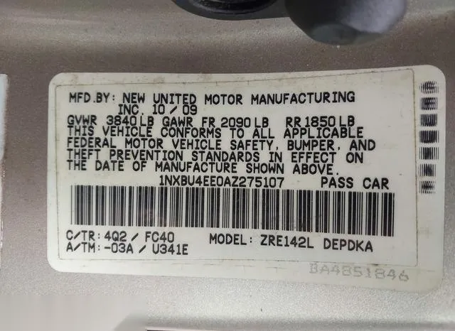 1NXBU4EE0AZ275107 2010 2010 Toyota Corolla- LE 9