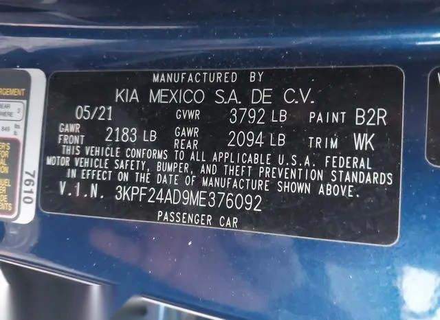 3KPF24AD9ME376092 2021 2021 KIA Forte- Lxs 9