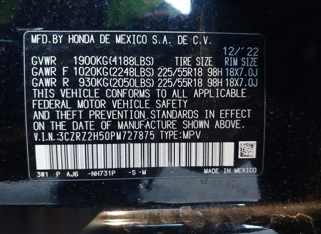 3CZRZ2H50PM727875 2023 2023 Honda HR-V- Awd Sport 9