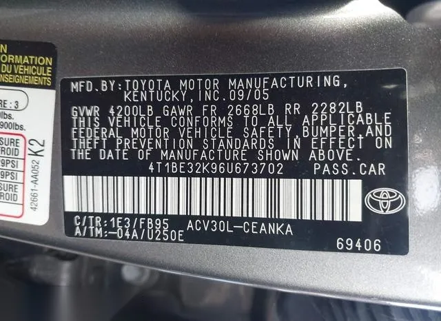 4T1BE32K96U673702 2006 2006 Toyota Camry- LE 9