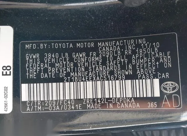 2T1BU4EEXAC516799 2010 2010 Toyota Corolla- LE 9