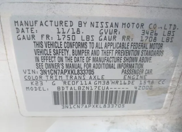 3N1CN7APXKL833705 2019 2019 Nissan Versa- 1-6 SV 9