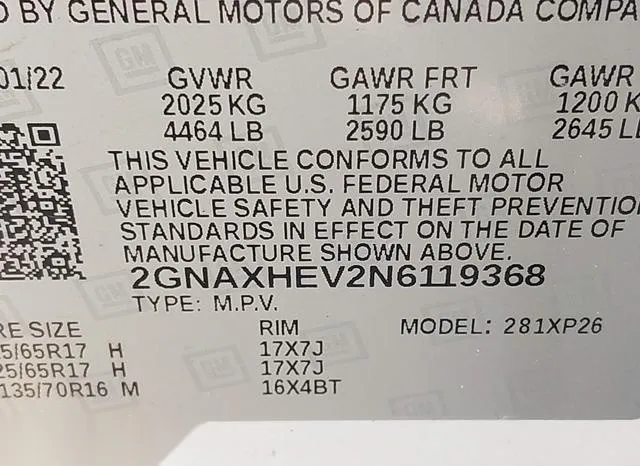 2GNAXHEV2N6119368 2022 2022 Chevrolet Equinox- Fwd Ls 9