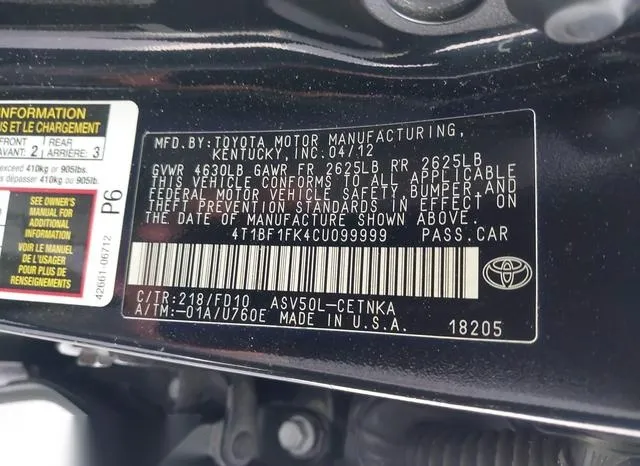 4T1BF1FK4CU099999 2012 2012 Toyota Camry- LE 9