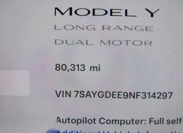 7SAYGDEE9NF314297 2022 2022 Tesla Model Y- Long Range Dual 7