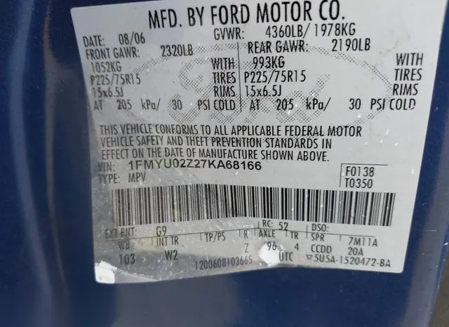 1FMYU02Z27KA68166 2007 2007 Ford Escape- Xls/Xls Manual 9