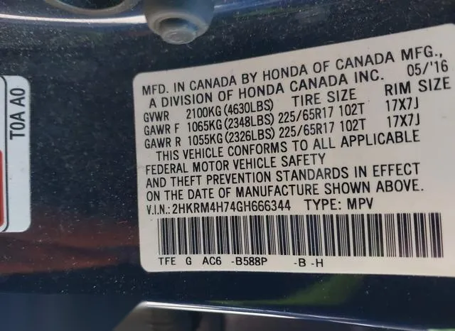 2HKRM4H74GH666344 2016 2016 Honda CR-V- Ex-L 9