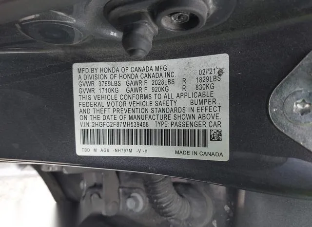 2HGFC2F87MH539468 2021 2021 Honda Civic- Sport 9