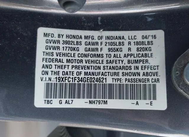 19XFC1F34GE024621 2016 2016 Honda Civic- Ex-T 9