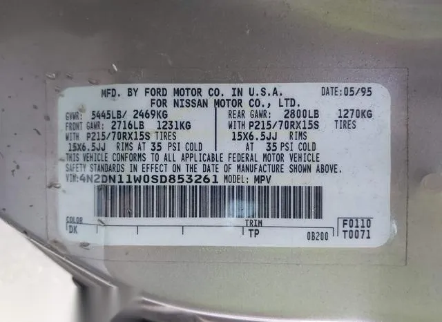 4N2DN11W0SD853261 1995 1995 Nissan Quest- Xe/Gxe 9