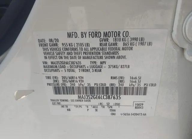 MAJ3S2GE6LC387635 2020 2020 Ford Ecosport- SE 9