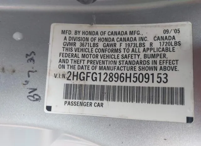 2HGFG12896H509153 2006 2006 Honda Civic- EX 9