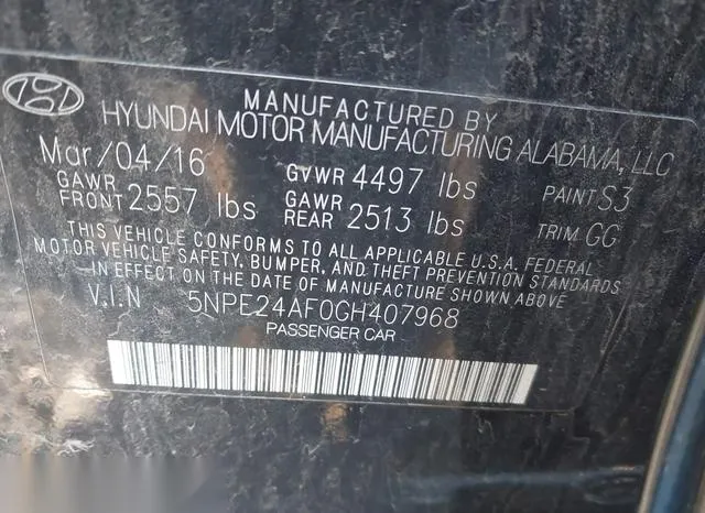 5NPE24AF0GH407968 2016 2016 Hyundai Sonata- SE 9