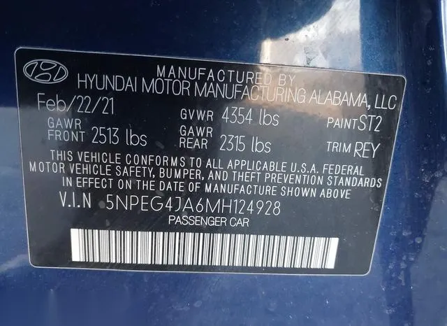 5NPEG4JA6MH124928 2021 2021 Hyundai Sonata- SE 9