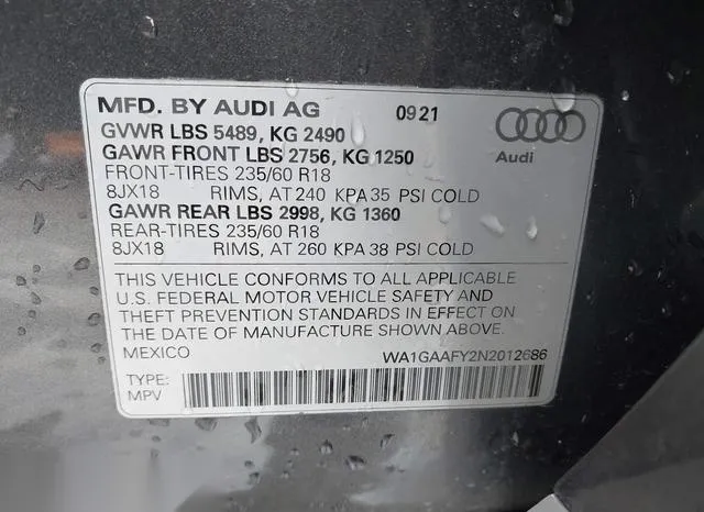 WA1GAAFY2N2012686 2022 2022 Audi Q5- Premium 45 Tfsi S Line 9