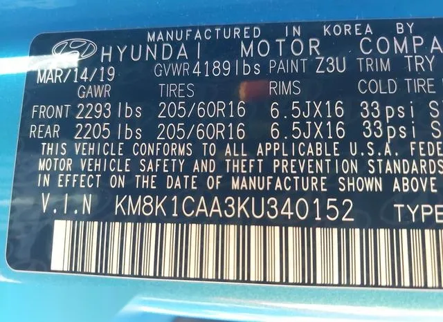 KM8K1CAA3KU340152 2019 2019 Hyundai Kona- SE 9