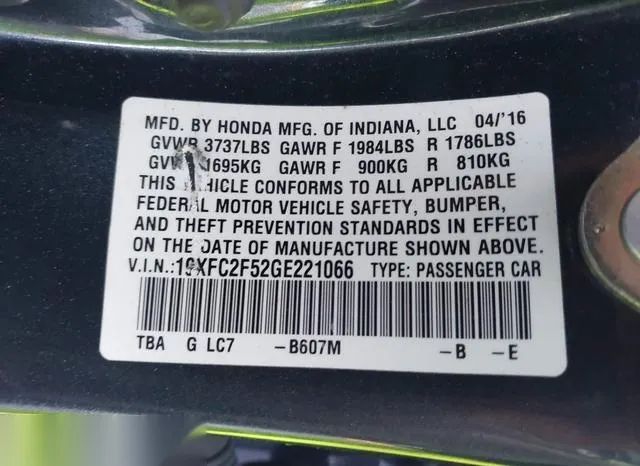 19XFC2F52GE221066 2016 2016 Honda Civic- LX 9