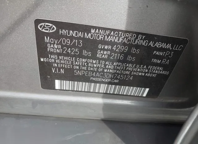 5NPEB4AC3DH745124 2013 2013 Hyundai Sonata- Gls 9