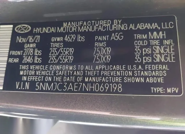 5NMJC3AE7NH069198 2022 2022 Hyundai Tucson- Sel 9