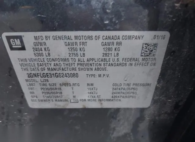 2GNFLGE31G6243080 2016 2016 Chevrolet Equinox- Ltz 9