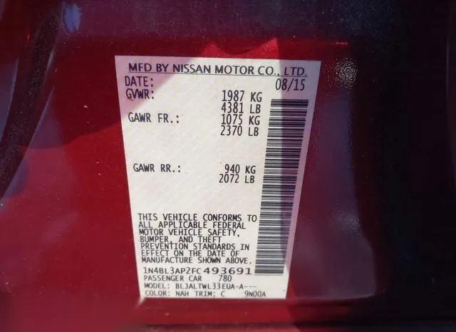 1N4BL3AP2FC493691 2015 2015 Nissan Altima- 3-5 S/3-5 Sl/3-5 Sv 9