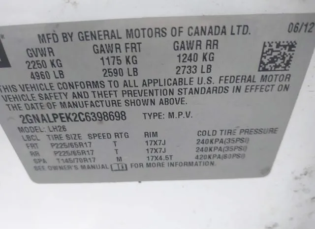 2GNALPEK2C6398698 2012 2012 Chevrolet Equinox- 2LT 9