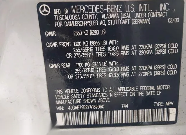 4JGAB72E2YA182060 2000 2000 Mercedes-Benz ML 430 9