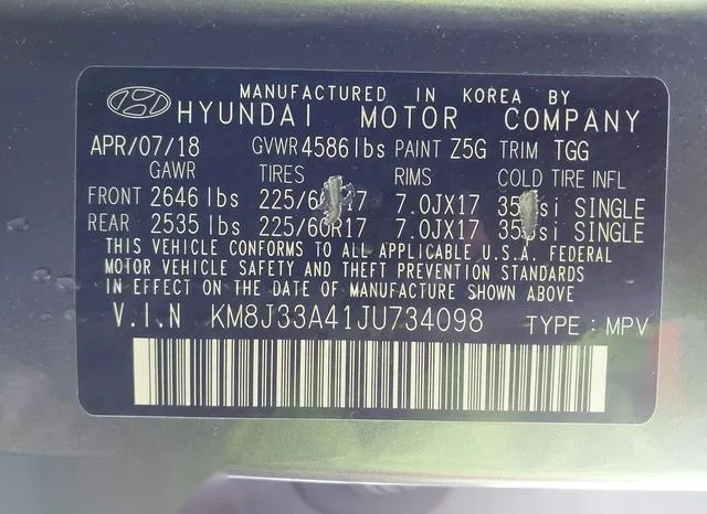 KM8J33A41JU734098 2018 2018 Hyundai Tucson- Sel 9