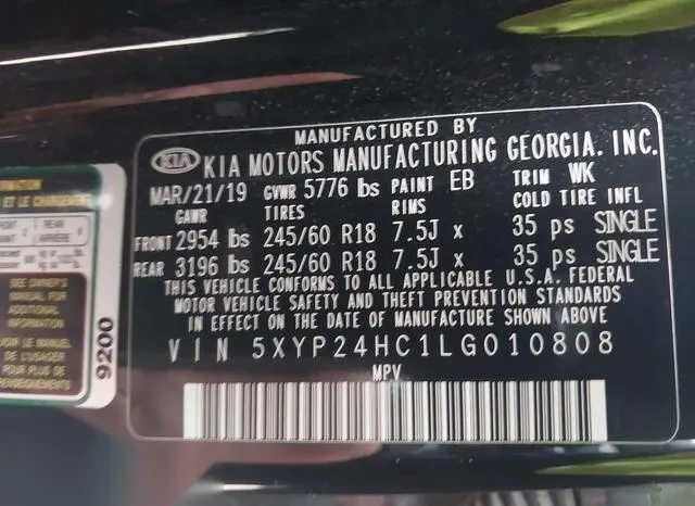 5XYP24HC1LG010808 2020 2020 KIA Telluride- LX 9