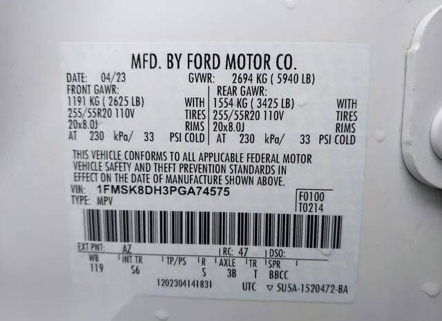 1FMSK8DH3PGA74575 2023 2023 Ford Explorer- Xlt 9